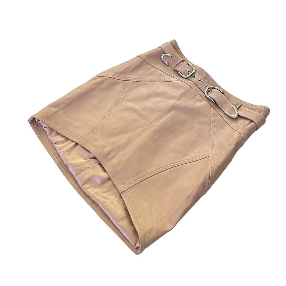 Camila Coelho Luci‎ Leather Mini Skirt in Nude - Picture 3 of 12